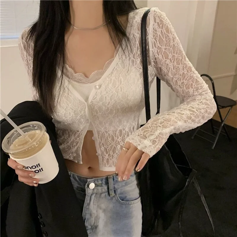 Cropped Blouse Women Ins Solid Fashion Elegant V-neck Popular Girls Simple All-match Sun-proof Outerwear Student Summer New Cozy