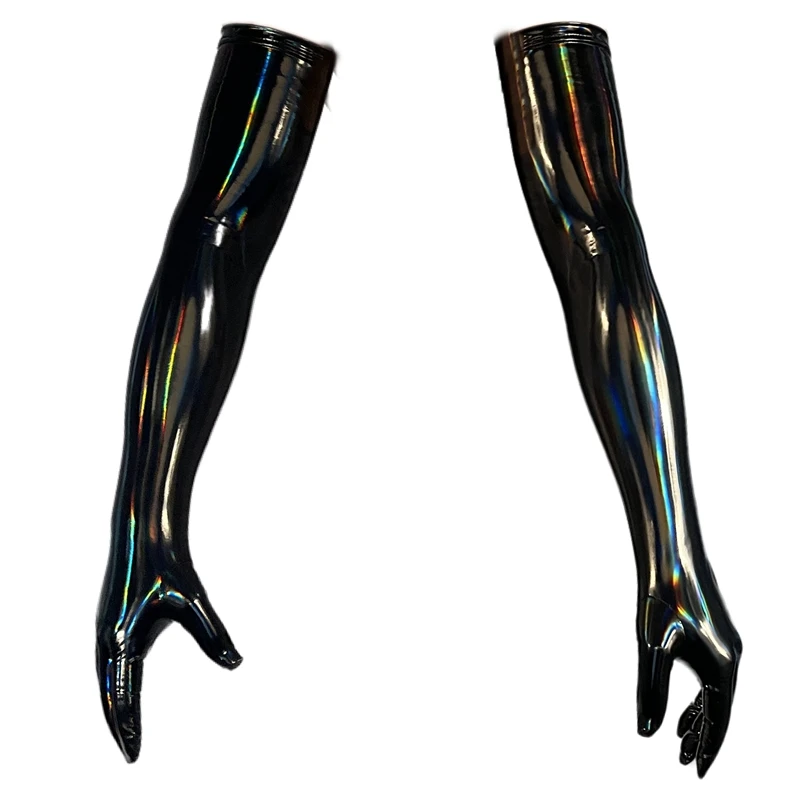 Sexy Punk Style Long Black Pink Metallic Feel Gloves Synthetic Leather Arm Sleeves for Costume New