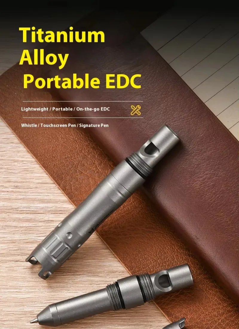 Titanium Alloy EDC Pen With Emergency Whistle Silicone Stylus Tip For Phone Tablet Coach Referee Camping Survival Outdoor Tool - view 6