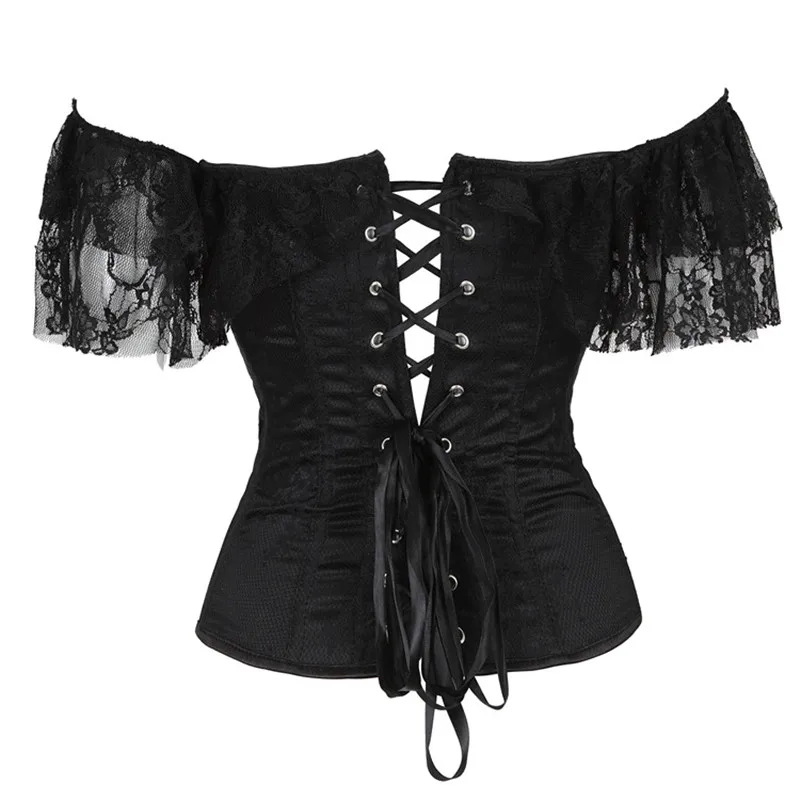 مشدات ومشدات مثيرة قطع علوية مثيرة للنساء أبيض وأسود مشد بروكيد بأكمام قصيرة نمط عتيق كورسيليه للسيدات فوق الصدر #6