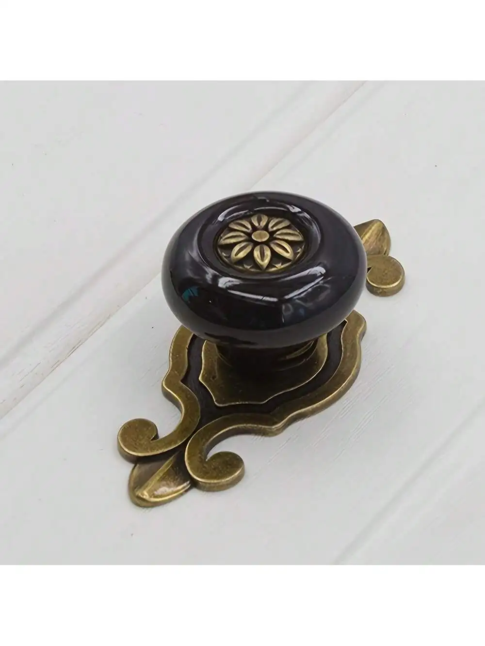 مجموعة من 4 مقابض سيراميك عتيقة، مقابض خزانة بتلات المطبخ الأنيقة، لوحة خلفية بقاعدة من سبائك الزنك، درج خزانة الملابس #3