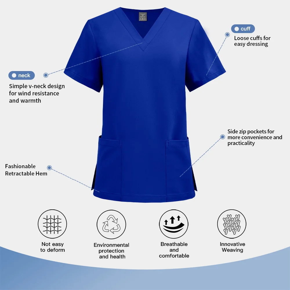 Niaahinn الحيوانات الأليفة الاستمالة ملابس العمل بلايز مستشفى غرفة العمليات الطبيب زي بلوزة للنساء بلون زي التمريض