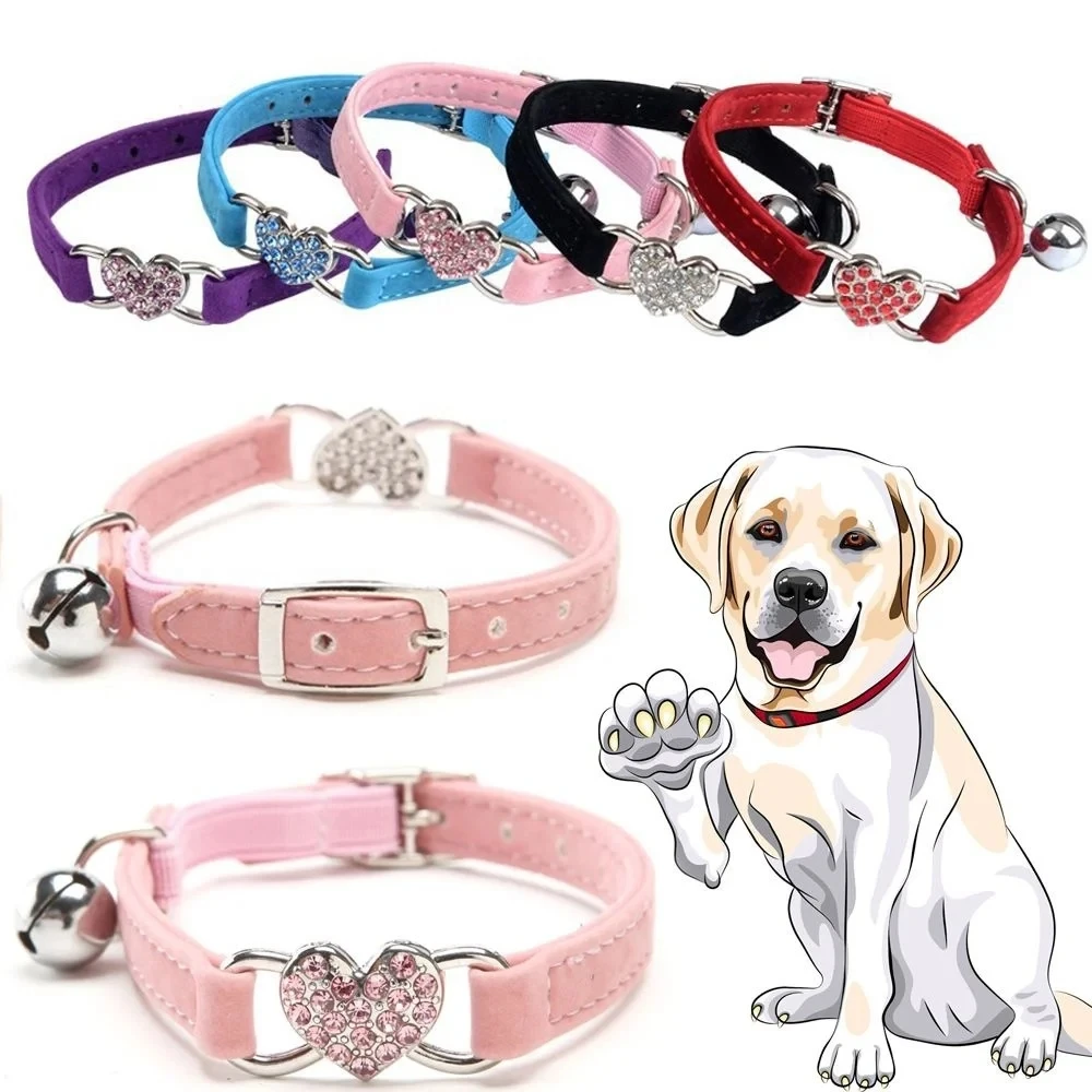 Pet Colla Heart and Bell Cat Collar Safety Elastic Adjustable with Soft Velvet Material 9 Colors Pet Product Small Dog Collar