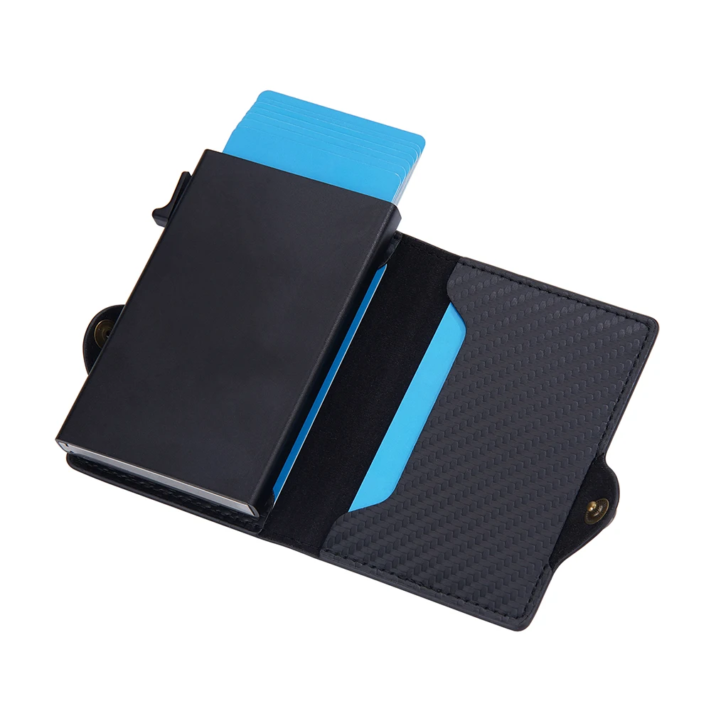 Carbon Fiber RFID Credit Card Holder Wallet Business Men's Side Push Metal Aluminum Box Anti Magnetic Card Purse Money Clip Man