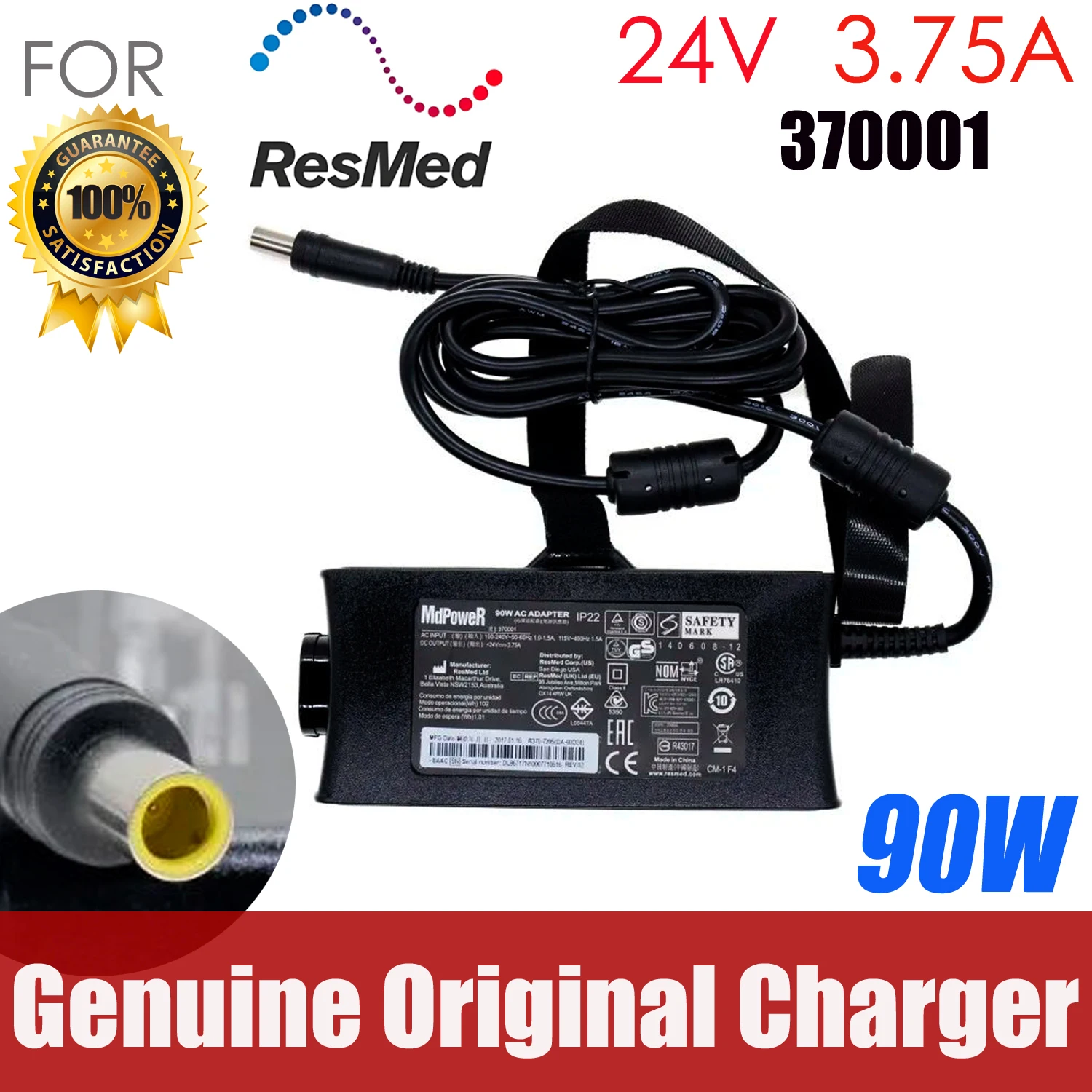 Original 370006 24V 3.75A AC Adapter 90W For Resmed Air Sense S10 IP22 37030 Air 10 370001 370002 DA-90F24 DA90A24 R370-7232