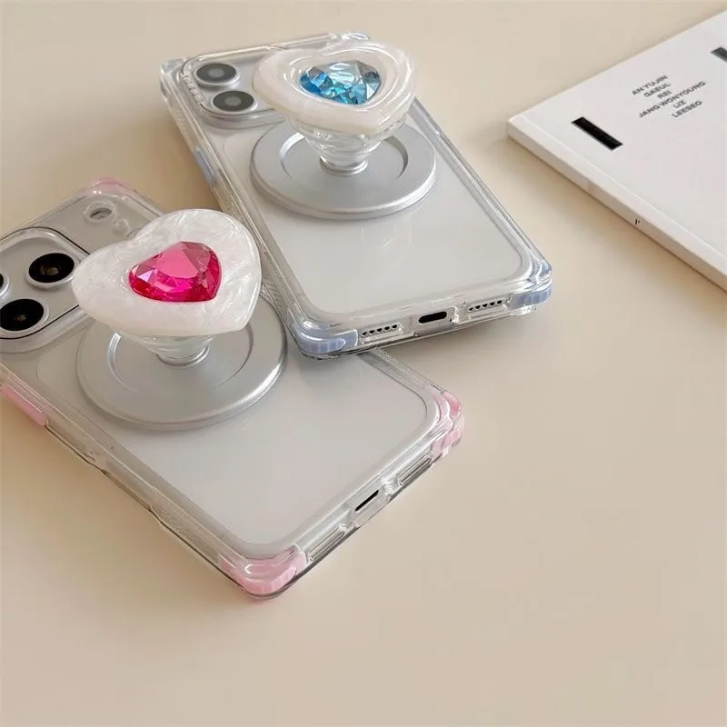 

Корейский милый держатель для телефона в форме сердца с кристаллами, складная подставка для MagSafe-совместимых телефонов, дизайн Y2K с кристаллами в форме сердца