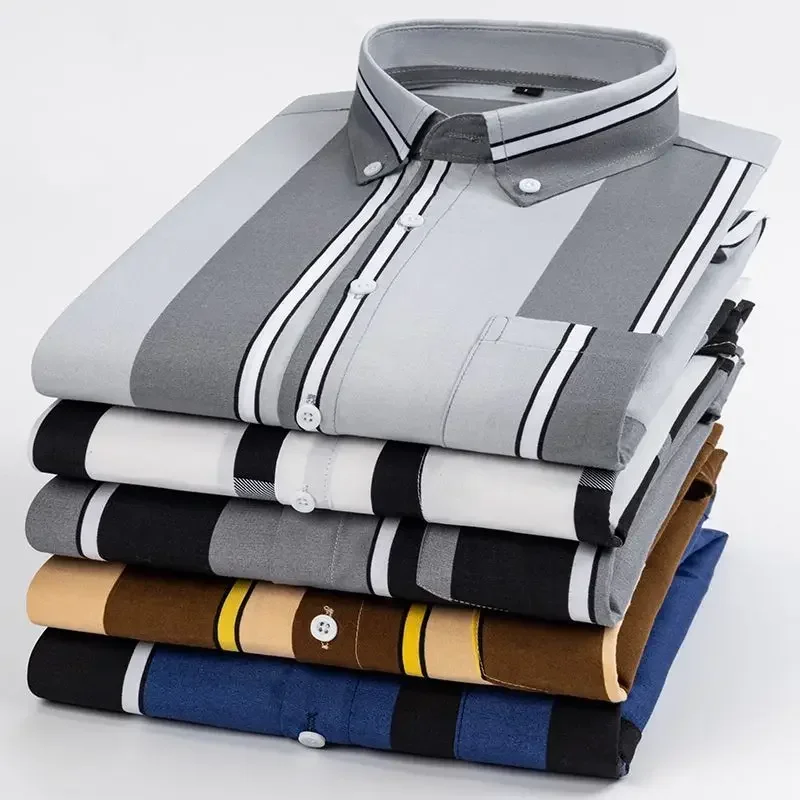 

Men Fashion Plaid Turn-down Collar Long Sleeve Blouse Men's Clothing Temperament Buttons Slim Cardigan Striped Shirts Handsome