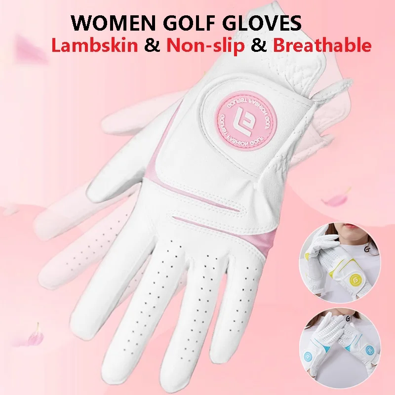 

Golfist 1 Pair Women Breathable Non-slip Golf Gloves Ladies Lambskin Leather Sport Mittens Elastic Left Right Hand Golf Gloves