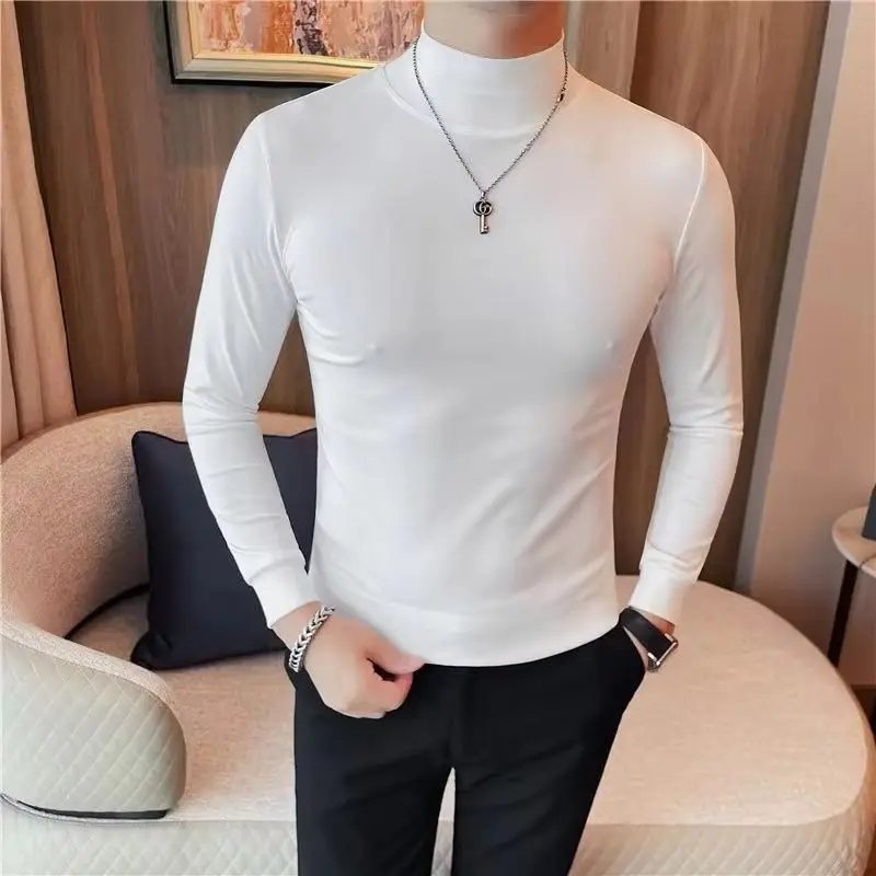 Autumn Winter Mens Turtleneck Sweaters Casual Thermal Long Sleeve Slim Fit Pullovers Stretch Basic Tops Sweatshirt Jumper TShirt