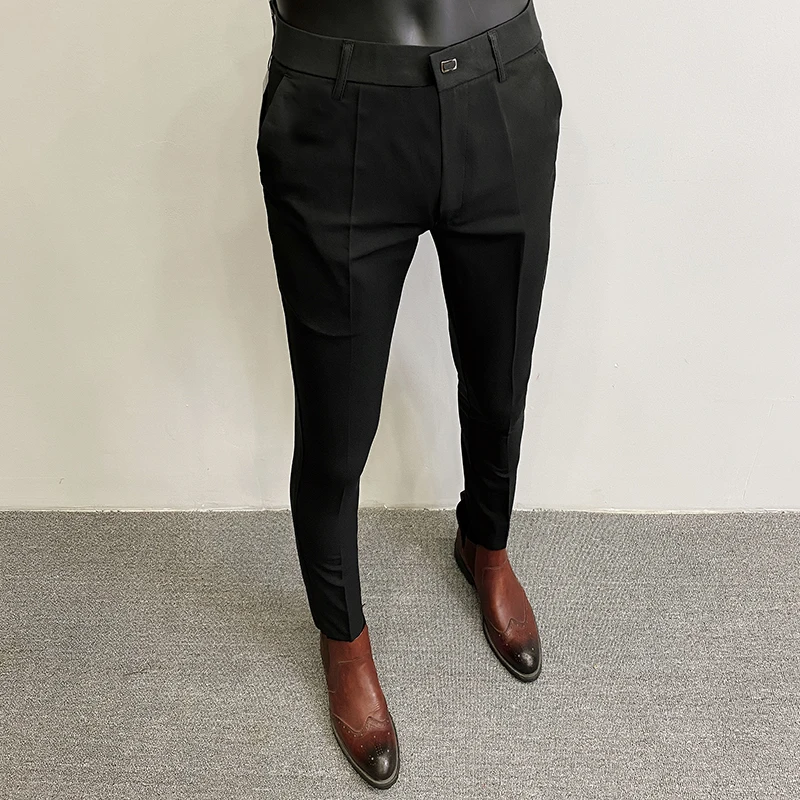 2024 Summer New Men\'s Casual Stretch Suit Pants Men Fashion Slim Fit Solid Color Formal Business Social Office Trouser 36-28