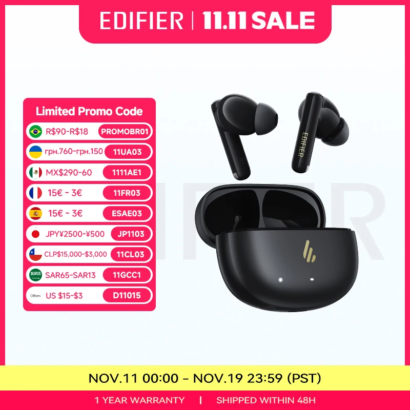 Edifier X5 Pro suppression Active du bruit TWS Bluetooth couteurs sans fil couteurs IP55 tanche Mode de jeu charge rapide