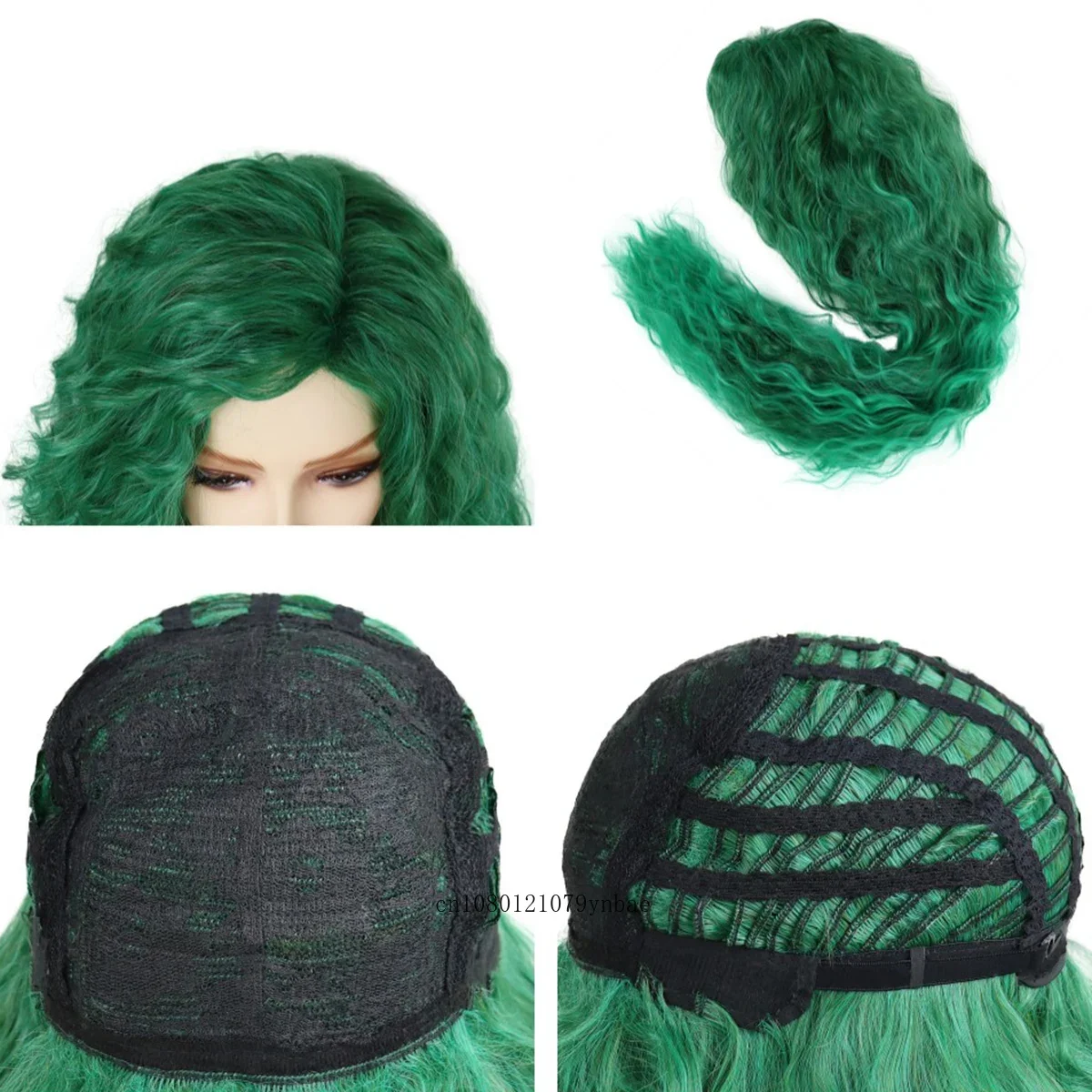 Peluca sintética verde para Cosplay de Halloween para mujer, pelucas largas onduladas con agua, disfraz, fiesta de Carnaval, aspecto Natural resistente al calor