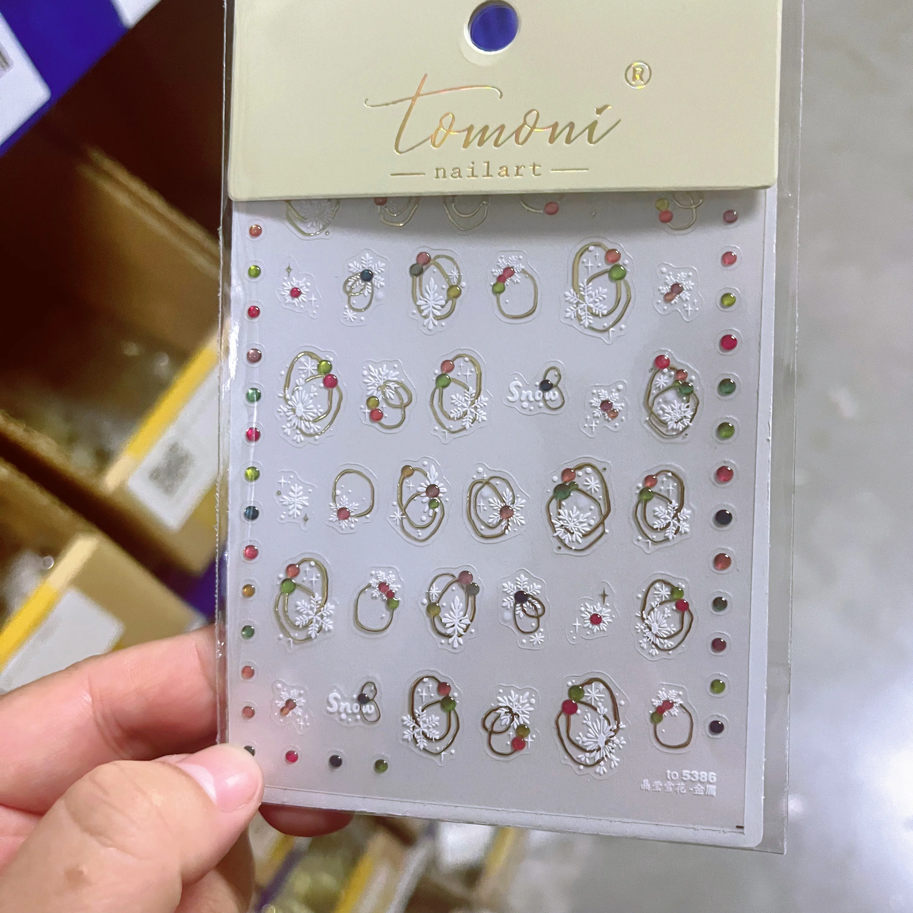 สติ๊กเกอร์ติดเล็บลายเกล็ดหิมะสีขาว 5D สำหรับคริสต์มาส 1 ชิ้น วงกลมสีทองเงิน พร้อมไฟเจลหลากสี สติ๊กเกอร์ติดเล็บวิบวับสำหรับทำเล็บช่วงเทศกาล