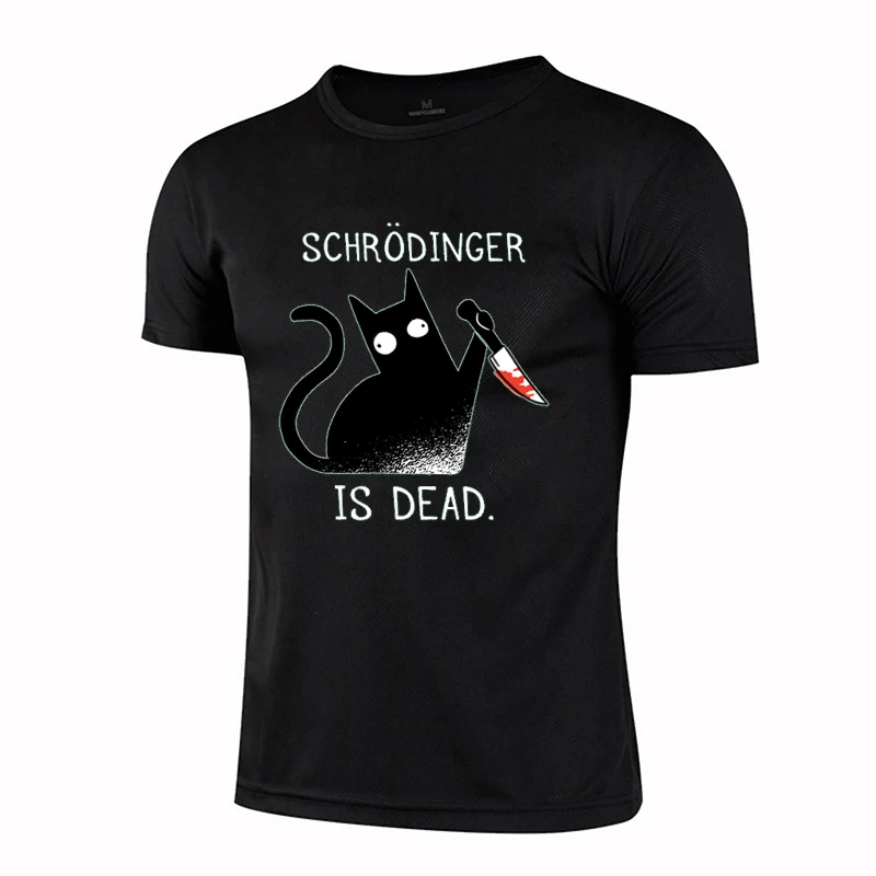 Schrodinger Is Dead Black Cat Fashion Soft T-Shirt Man High Quality T-Shirts Oversized T Shirts Fibre Short Sleeve Street Tops