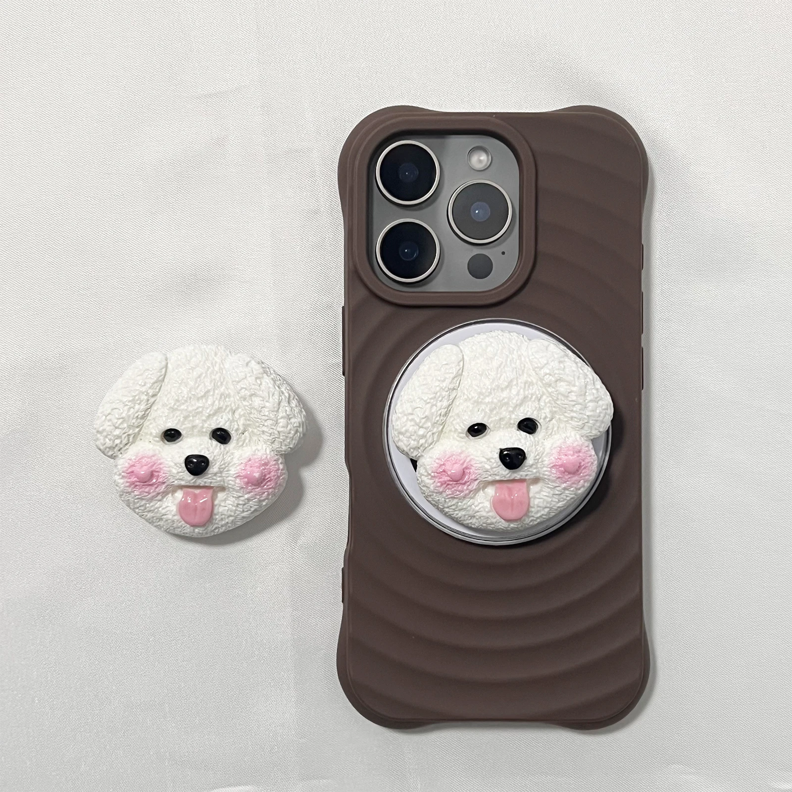 Niedlicher 3D-Hundekopf mit herausgestreckter Zunge als Handyhalterung Griptok für iPhone 17 Pro Max Grip Tok Halterung Mädchen Geschenk