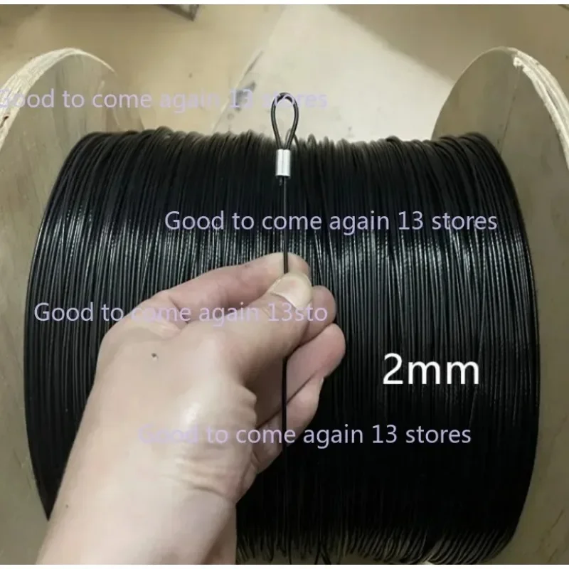 0.38-6-1.0mm 200M Black Nylon or PVC Coated Built-In 304 Stainless Steel Wire Rope, Sea Fishing Line Chain Hook Line Crystal