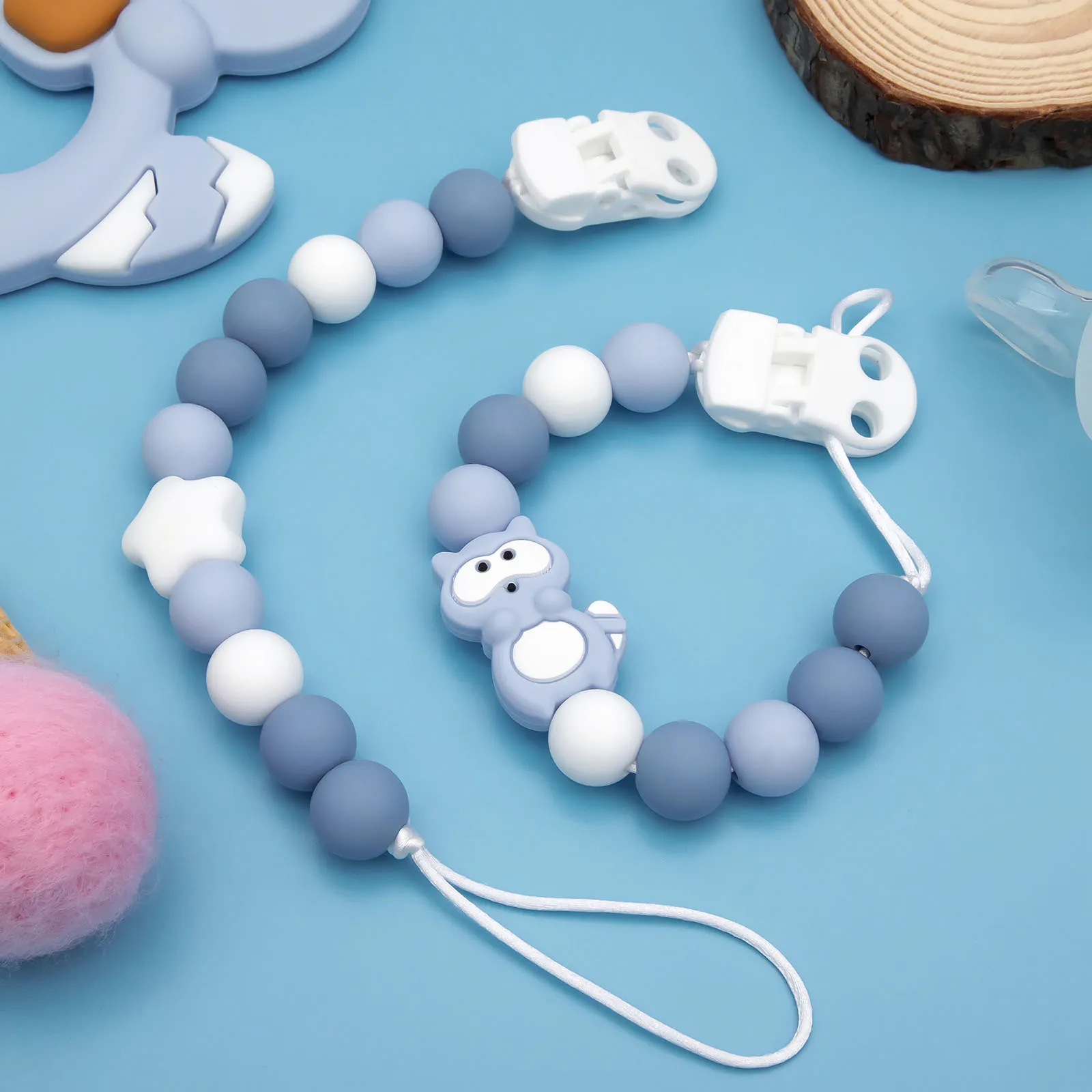 Handmade Silicone Baby Infant Toddler Dummy Pacifier Soother Nipple Clip Chain Holder Strap Baby Teether Chew Toy Teething Chain