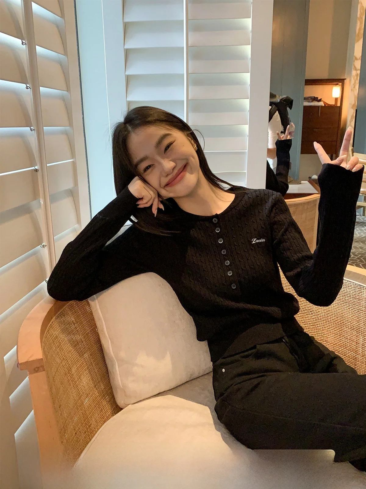 

Осень 2024, вязаный свитер с высокой пряжей, женский универсальный студенческий свитер с воротником Генри, трикотаж для рукоделия, поездки на работу