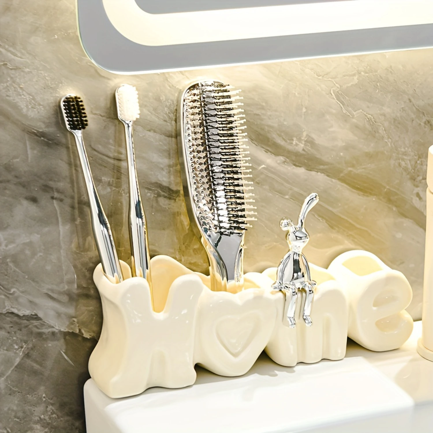 Elegant Ceramic Toothbrush Holder - Freestanding Countertop Organizer For Bathroom, Multifunctional  Rack For Toothbrushes & Too