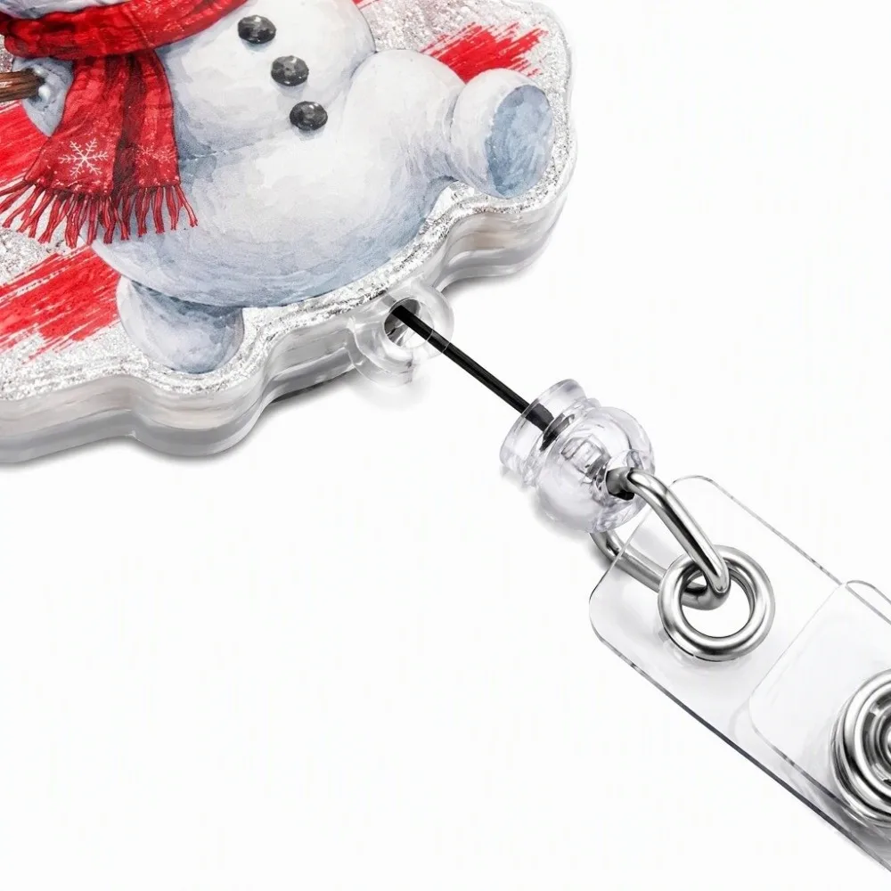 Acrylic Christmas Badge Reel Snowman Elk Gingerbread Retractable Badge Holder Cartoon Glitter Shiny ID Card Holder