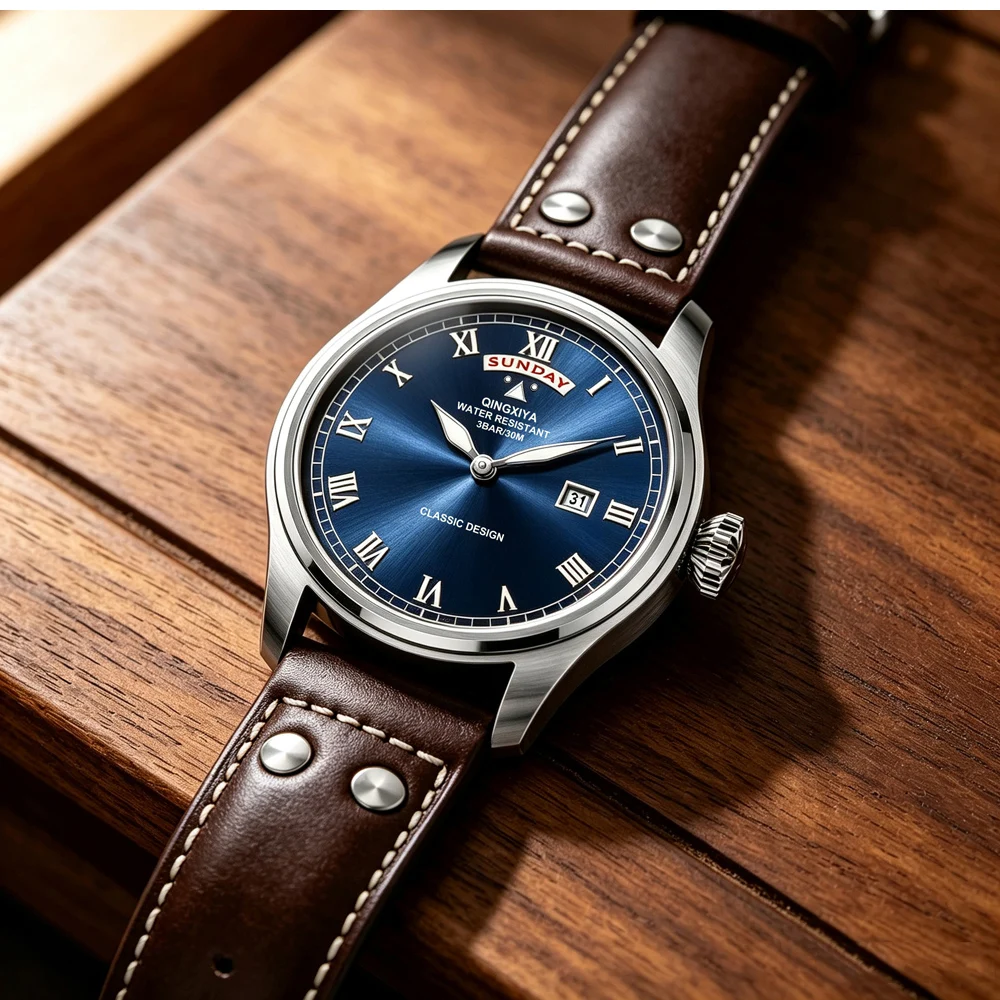 QINGXIYA Modische Casual Herren Quarzuhr Luxus Leder Wasserdichte Sportuhr Militäruhr für Männer Relogio Masculino – Detail 13