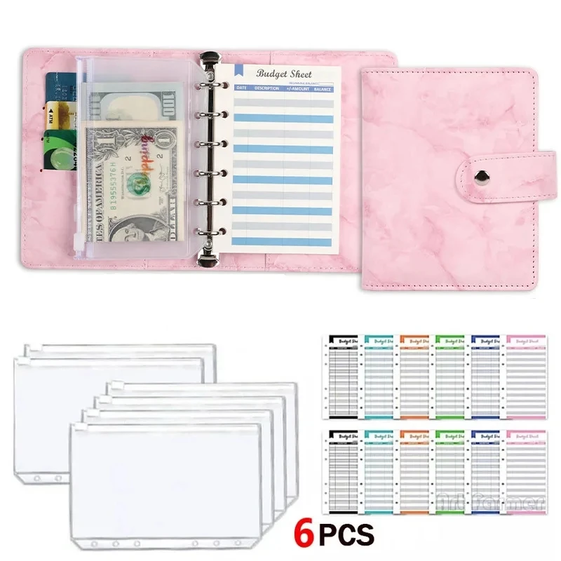 Good Material A7 PU Leather Budget Binder Notebook Cash Envelopes System Set Binder Pockets Money Budget Saving Bill Organizer