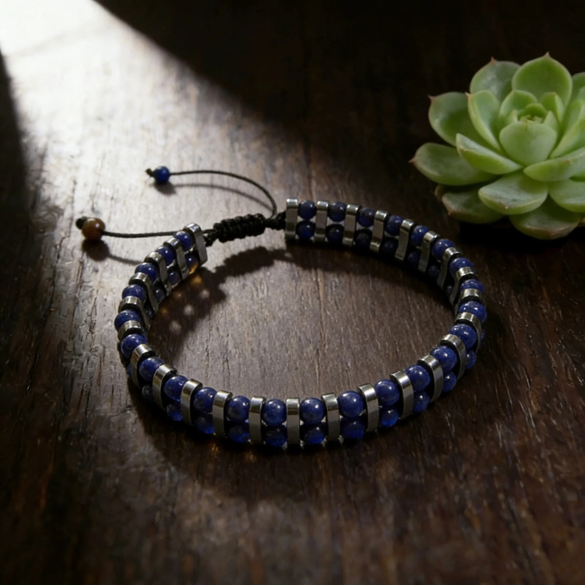 Chinese Style Lucky Blessing Wealth Natural Tiger Eye Hematite Multi Gemstone Double Layer Braided Adjustable Beaded Bracelet