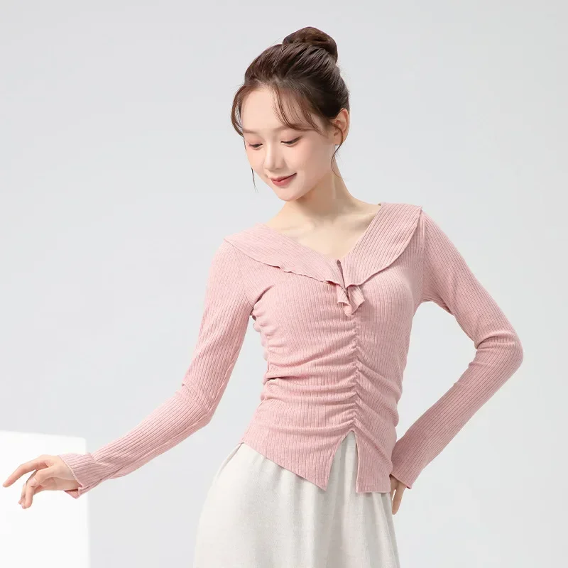 Modern dance clothes women's spring new French lotus leaf edge sweet v-neck top Chinese classical dance practice clothing