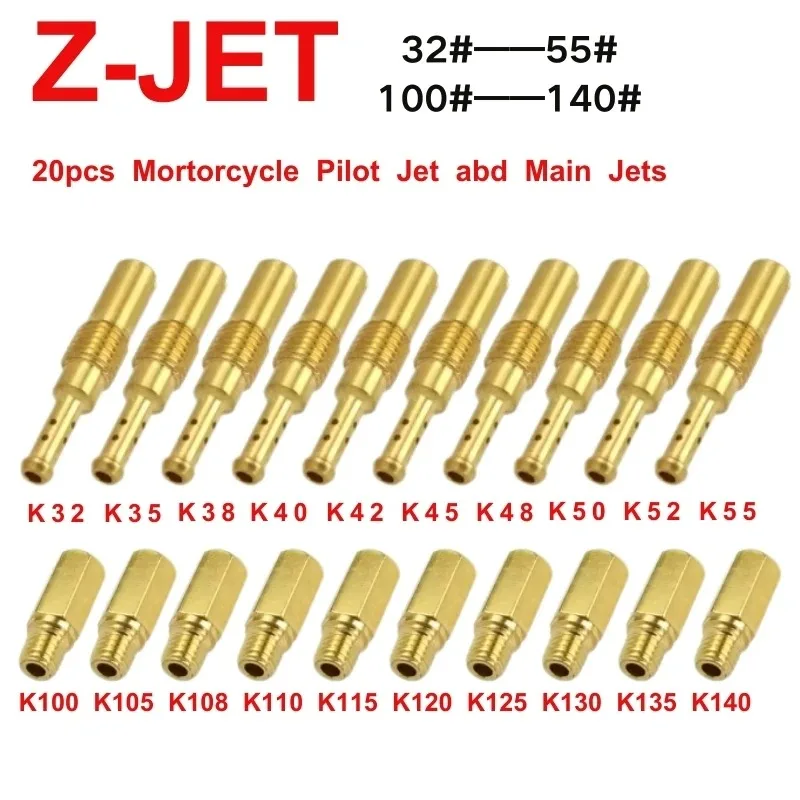 32#-140# 20 PCS For NSR KSR PE PWK PWM Keihin OKO KOSO CVK Motorcycle Carburetor Nozzle Main Jet and Slow/Pilot Jet Set Replacem