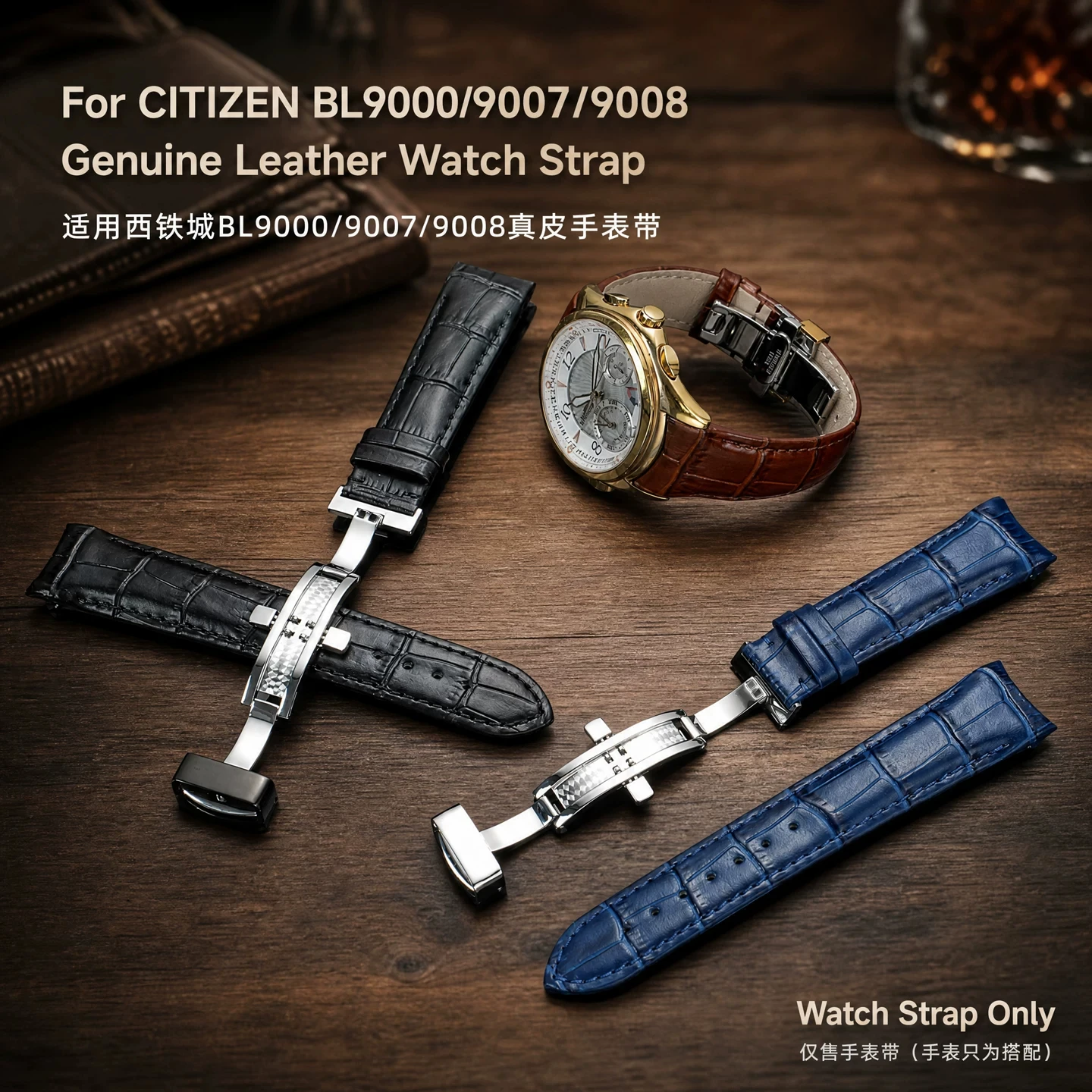 21mm Curved End Genuine Leather Cowhide Watchband for Citizen BL9000 BL9007 BL9008 Arc Mouth Bracelet Strap Black Brown Blue