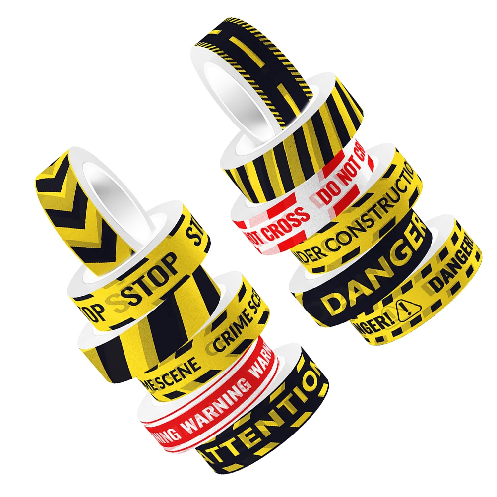 12 Rolls Scrapbook Construction Slogan Tape Washi Aesthetic Warning Sign Journal DIY Caution Line Kit Scrapbooking