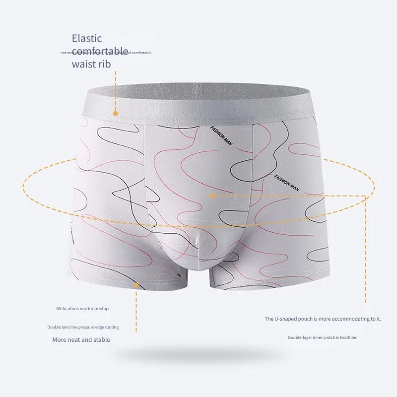 4 قطع من الملابس الداخلية للرجال: بوكسر رجالي عادي القطع، سراويل متوسطة الارتفاع بأربعة زوايا على الطراز الشباب، سراويل قصيرة للأولاد كبيرة الحجم، شورت #3