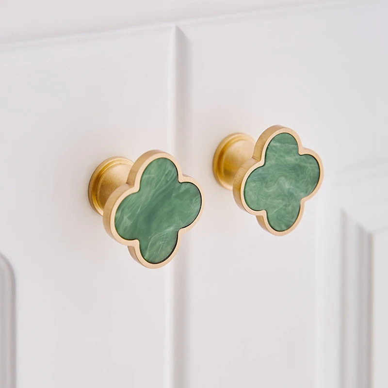 Decorative Brass Kitchen Cabinet Knobs Green Drawer Dresser Pulls Cupboard Wardrobe Handles Modern-1Pack