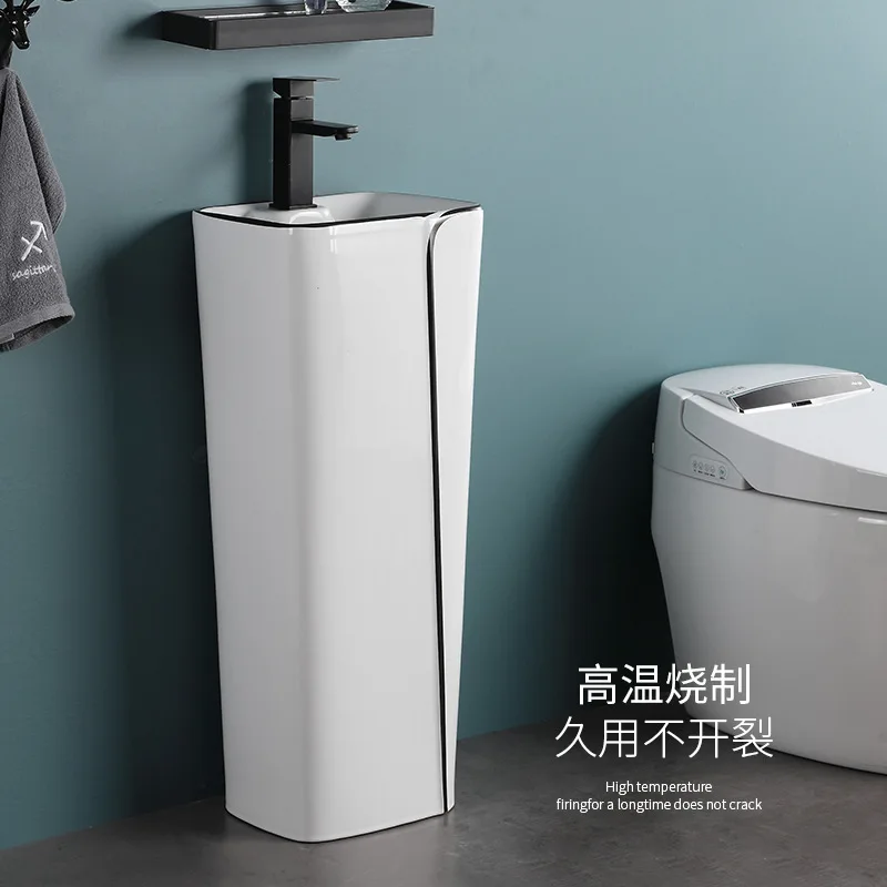 

Ceramic Phnom Penh Nordic floor-to-ceiling one-piece column basin, black edge outlet wash basin, integrated small-size face sink