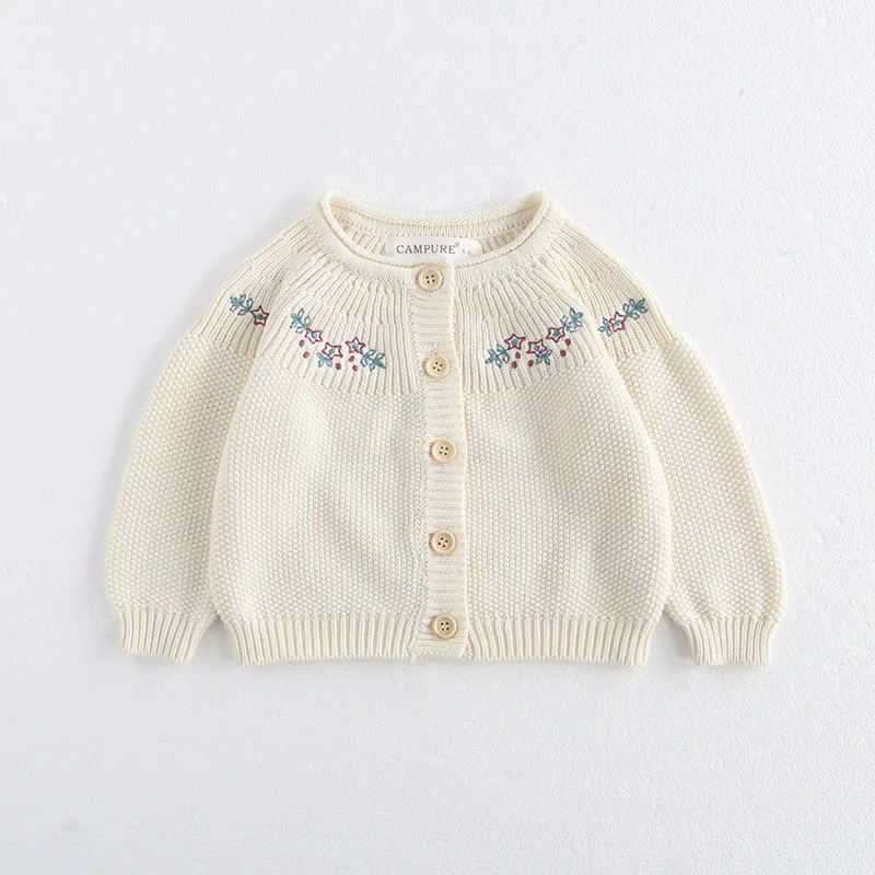 

2024 Autumn Baby Sweater 0-3Y Infant Girls Embroidery Cardigan Jacket Toddler Knitted Coat Girls Outwear Clothing