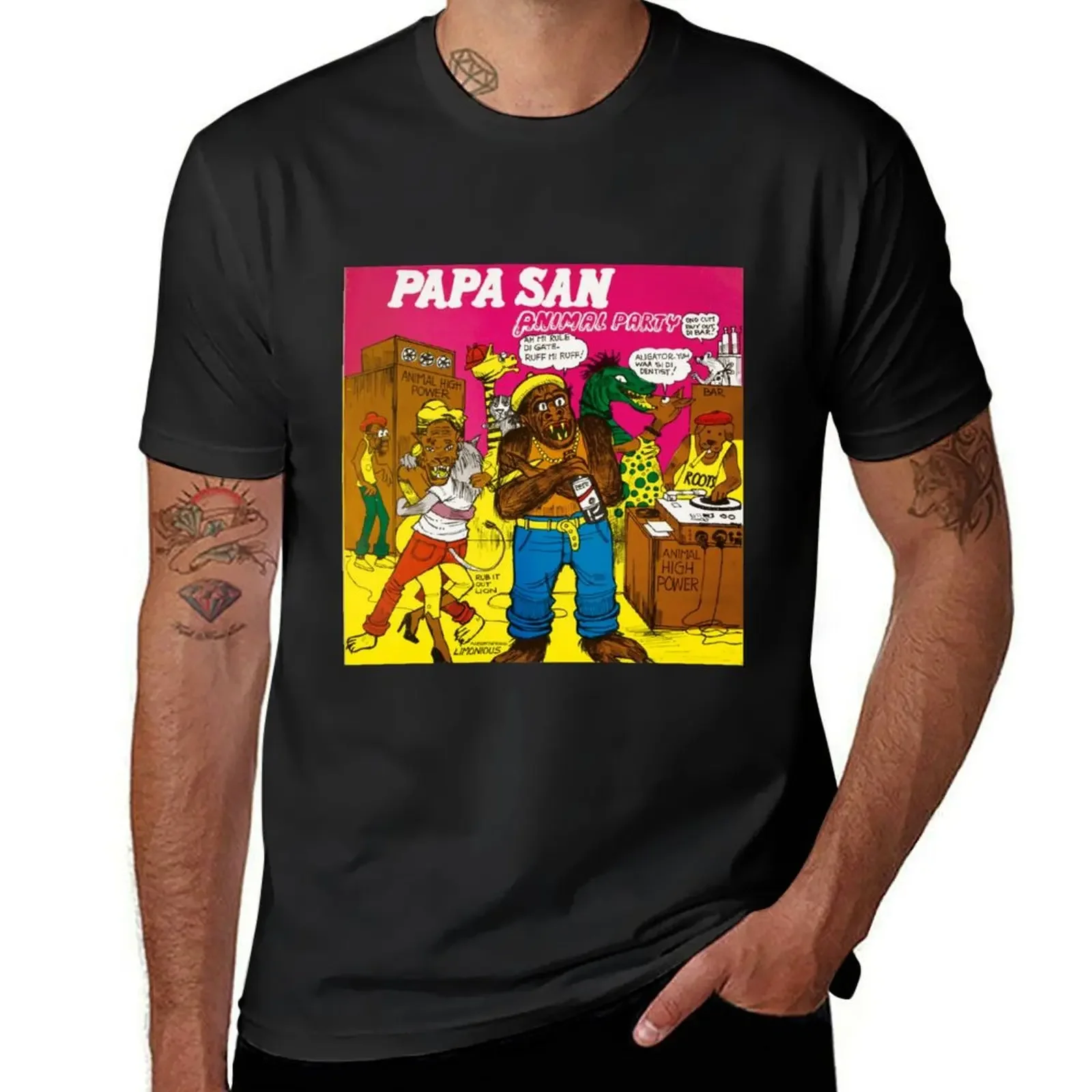 

Papa San Animal Party LP Cover From Limonious Reggae Dancehall Culture Short-Sleeve T-Shirt sublime men graphic t shirts