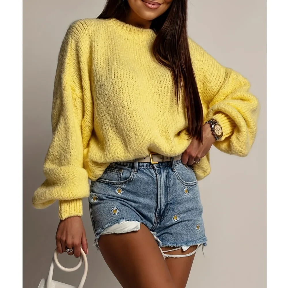 MsChuh Women's Jumper Comfortable All-match Loose Simple Sweater Playful Temperament Commuting Homewear Long Sleeves Round Neck 4