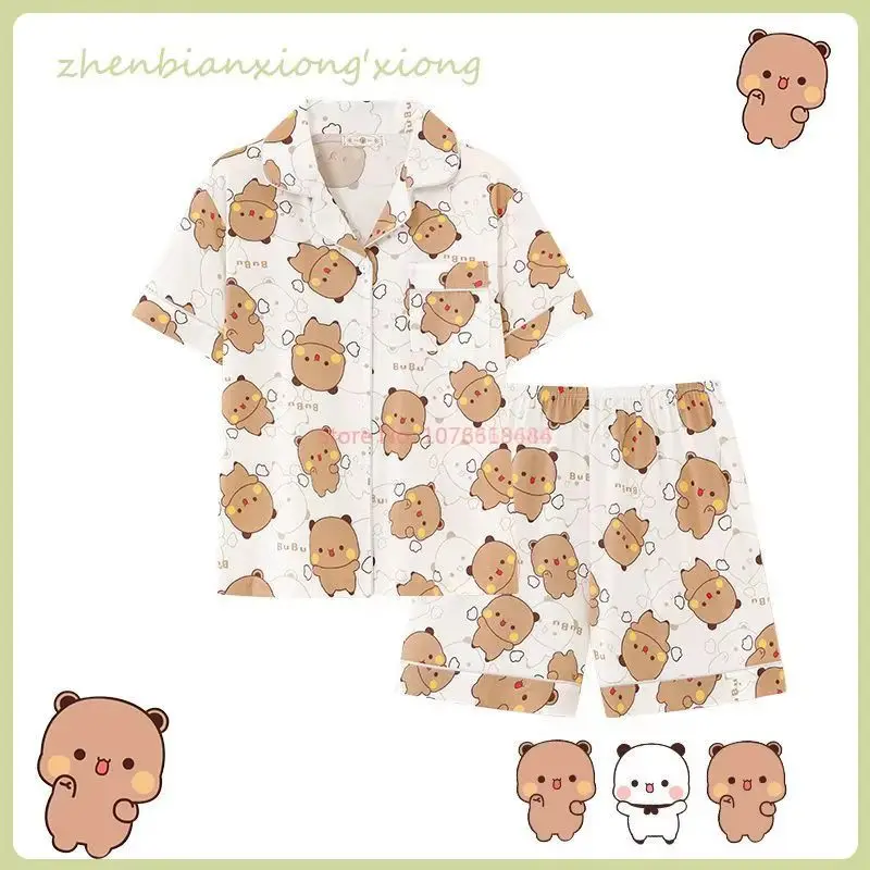 

Парные пижамы с рисунком панды Бубу и Дуду, летние, с коротким рукавом, домашняя одежда для пар