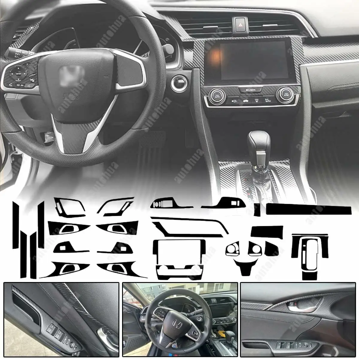 

Car Interior Center Console Color Change Carbon Fiber Molding Sticker Decals for Honda Civic 10th 2016-2021