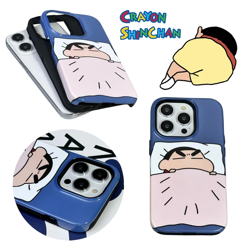 

2 in 1 Crayon Shin-chan Anime Phone Case for IPhone 16 15 14 13 12 11 Pro Max Promax TPU Double Layered Cartoon Protective Cover
