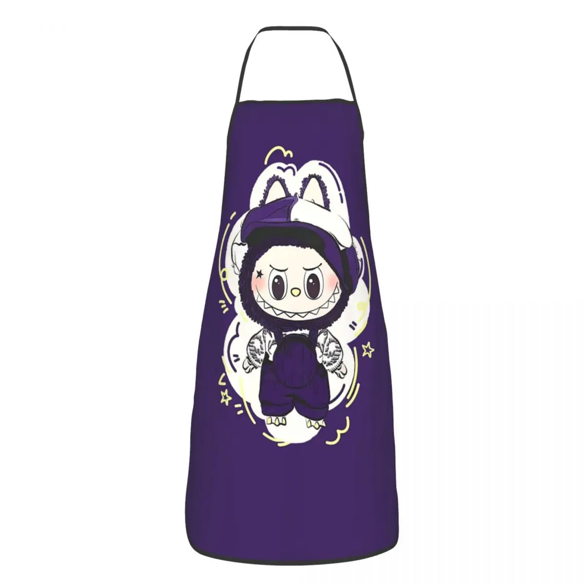 Custom Animation Cartoon L-Labubues Toy Apron Women Men Unisex Bib Kitchen Cooking Tablier Cuisine Chef Baking