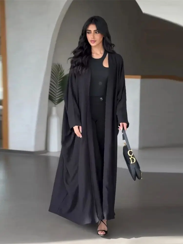 Eid Black Open Kimono Abaya Dubai Luxury 2024 Palestine Muslim African Dresses For Women Kaftan Dress Islam Robe Femme Musulmane