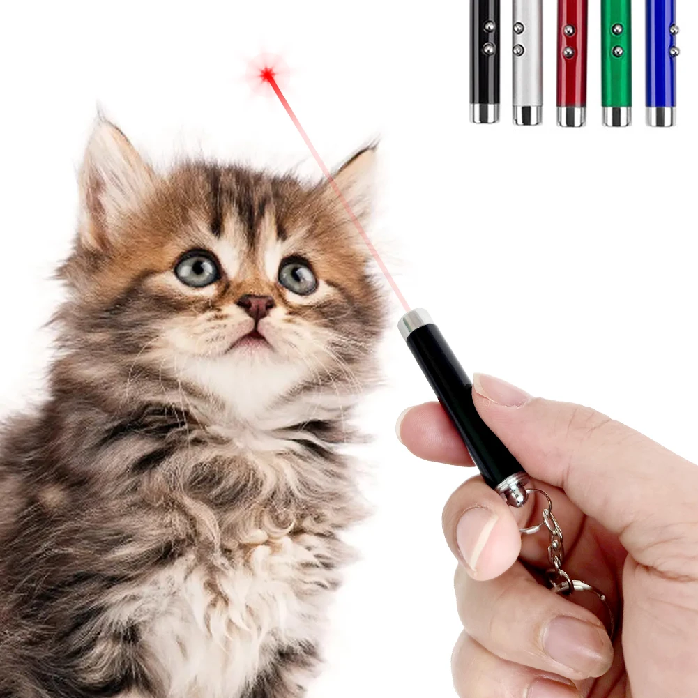 Bolígrafo de juguete divertido con dibujo de gato, suministros para perseguir a gatos, bolígrafo LED verde, rayo de luz Visible, llavero, Mini linterna