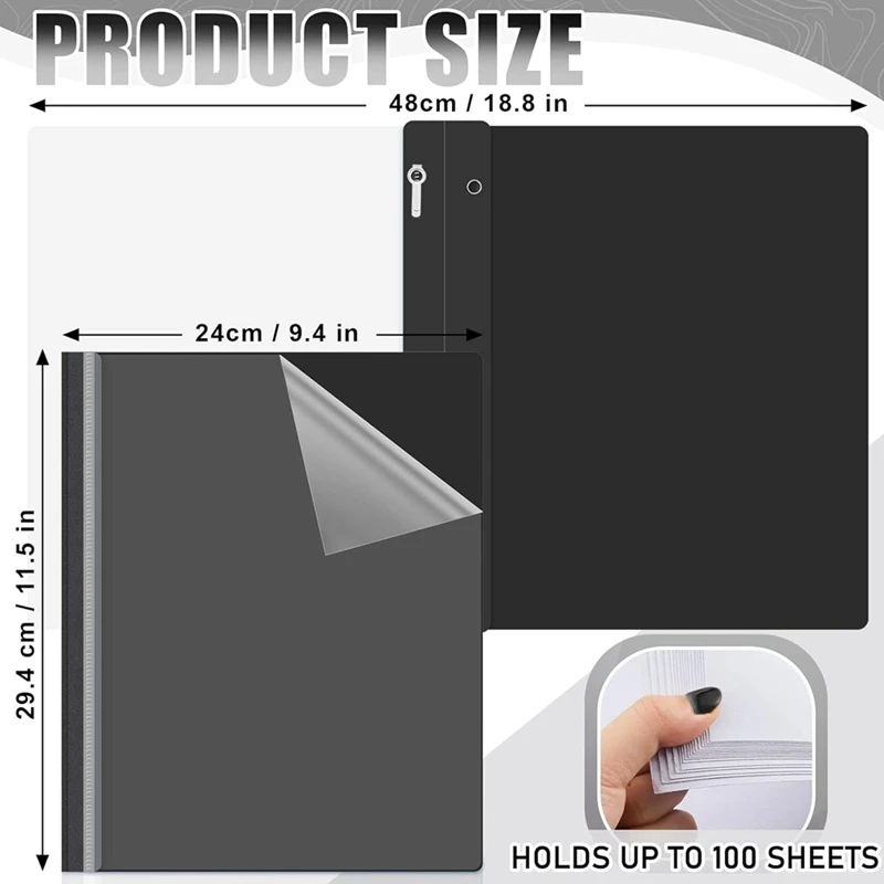 Top-10 Pack Report Covers With 3 Prongs Fasteners,Presentation Folders, Plastic Report Folder With Black Back Covers