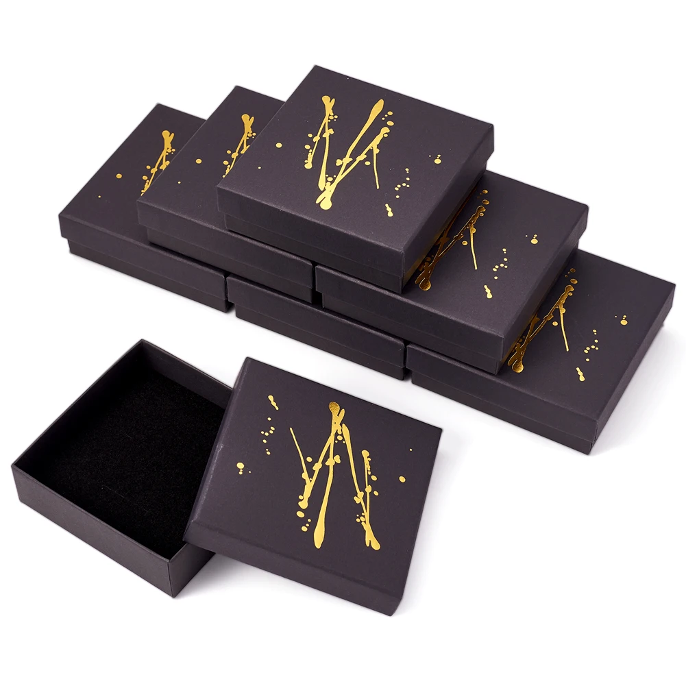 18/24pcs Hot Stamping Cardboard Jewelry Packaging Boxes for Rings, Small Watches, Necklaces, Earrings Gifrts Display Box Black