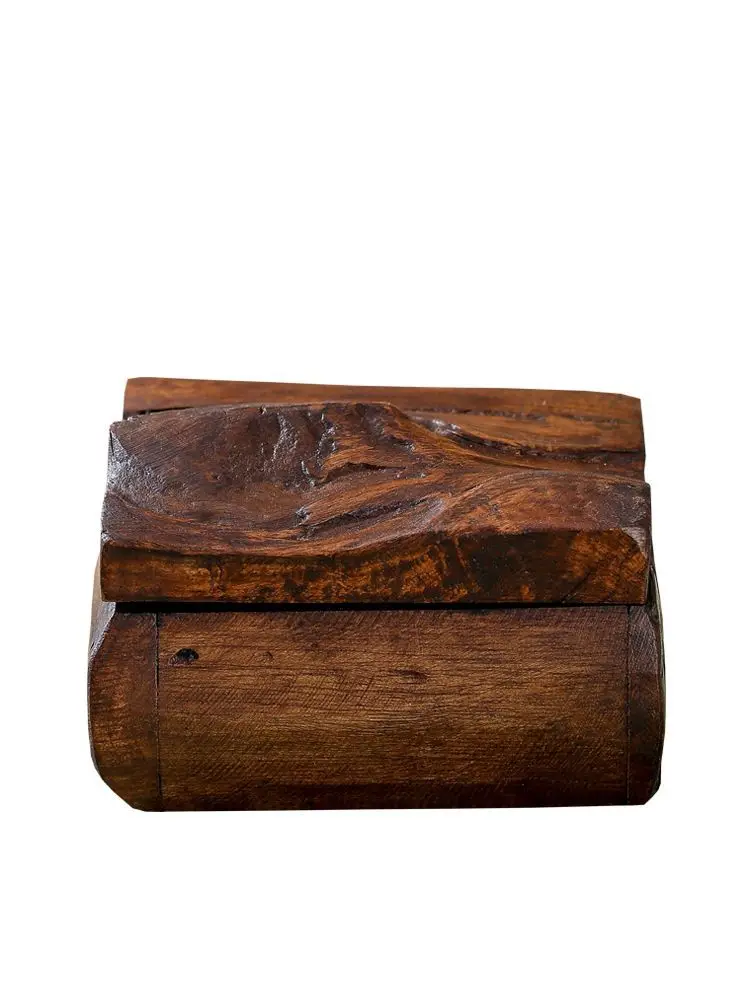 Thailand Wood Carving Storage Box Vintage Wooden Jewelry Box Solid Wood Business Card Box Creative Square Desktop Decoration