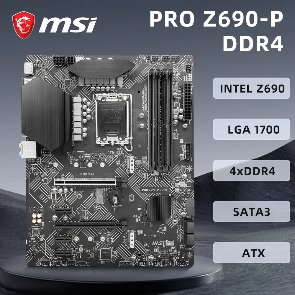 MSI PRO Z690-P DDR4 Motherboard Socket LGA1700 Supports i9-12900K i7-12700K CPU uses Intel Z690 Chipset, 4x DDR4 128GB ATX