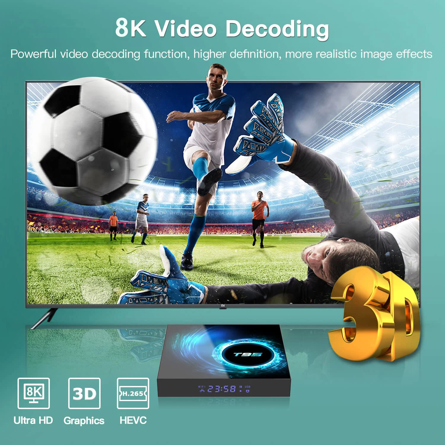 T95 Smart Android 14 TV Box 4GB 128GB Allwinner H616 يدعم 8K HDR فيديو مزدوج WiFi 2.4G/5G BT5.0 HDMI مشغل الوسائط فك التشفير