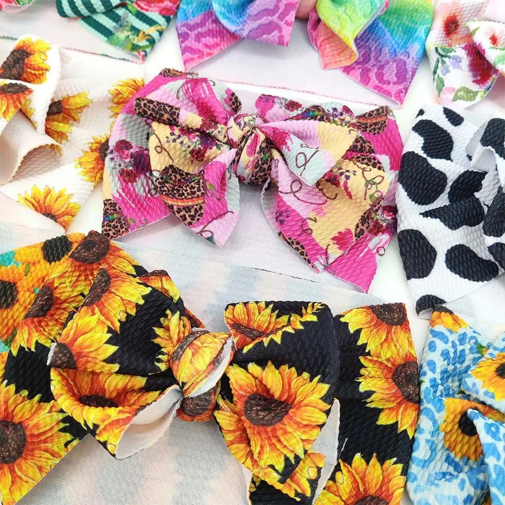 27pc/lot Large 7inch Hair Bow Headband Girls New Baby Leopard floral Prints Waffle Fabric Bow Headbands Kids Adjustable Turban