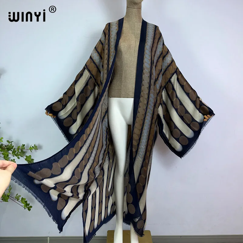 Winyi Kimono Sommer geometrischen Druck Kaftan Strand Outfits für Frauen elegante Strickjacke Urlaub Maxi Strand Badeanzug Abendkleid